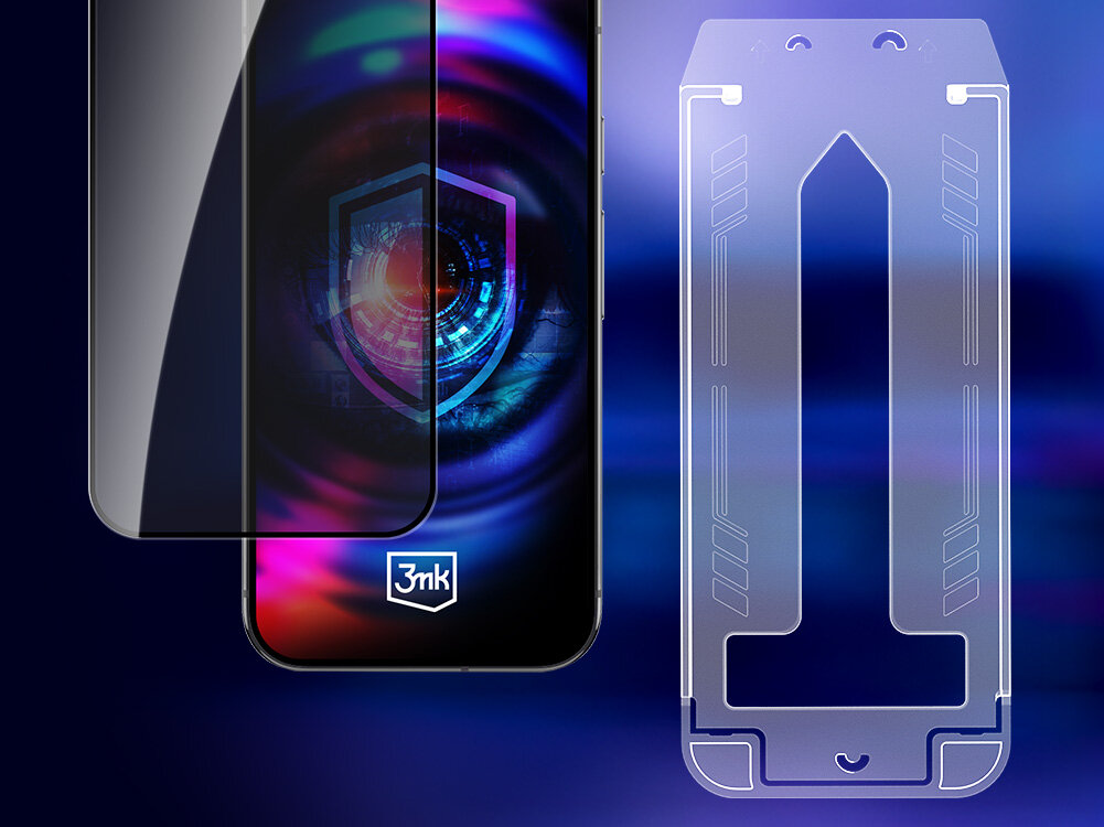 Szkło prywatyzujące 3MK Hardglass Max Privacy, krawędzie, bezpieczeństwo, wzmocnienie, ochrona, Szkło Privacy 3mk i ramka obok telefonu