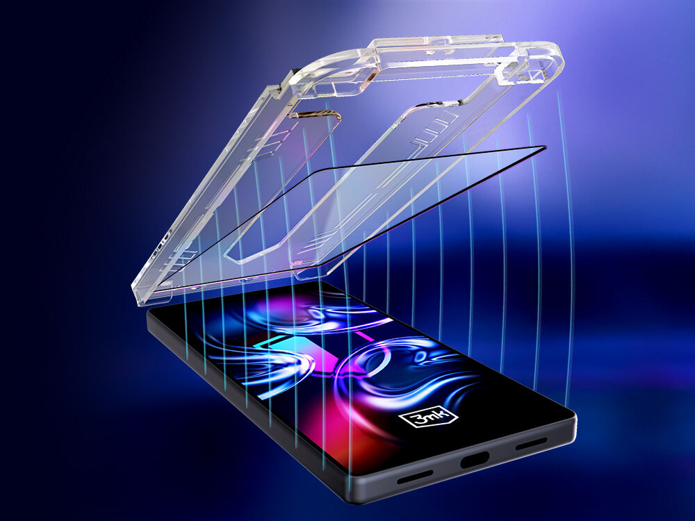 Szkło hartowane 3MK Hardglass Max, odporność, szkło, zarysowania, wytrzymałość, Ramka montażowa opuszczająca szkło na ekran