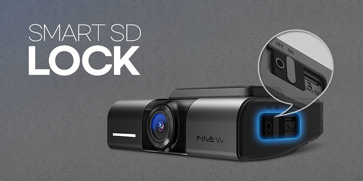 FINEVU GX400 FineVu GX400 mechaniczny wyłącznik zasilania, dezaktywować tryb parkingowy aplikacji chroni kartę pamięci przed uszkodzeniem - Funkcja Smart SD Lock blokująca zapisy na karcie pamięci microSD w rejestratorze po wykryciu zdarzenia