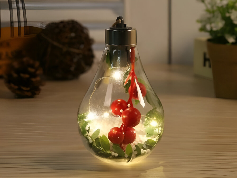Lampka świąteczna BELINE Żarówka Model 4, dekoracja, kształt, ozdobne, rozświetlanie, lampka świąteczna stoi na blacie i świeci