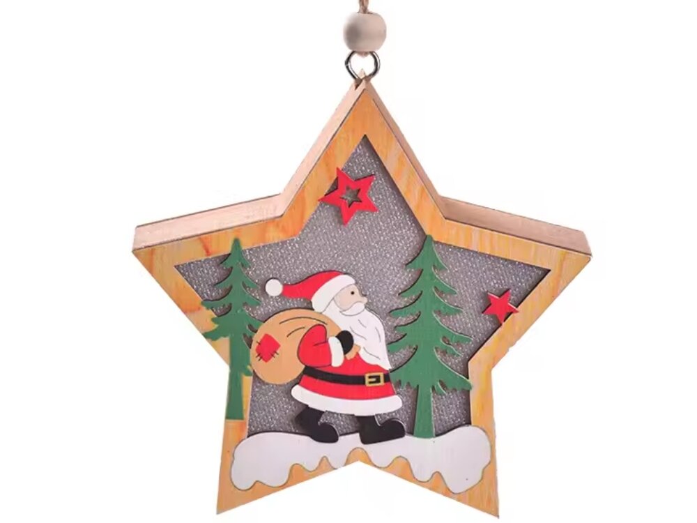 Dekoracja świąteczna BELINE Mikołaj Gwiazda Bateryjne, LED, ciepłe, światło, klimat, na białym tle dekoracja świąteczna frontem na wprost