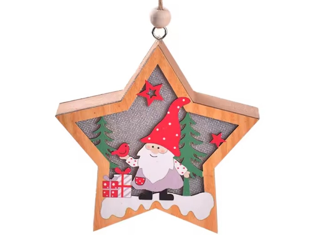 Dekoracja świąteczna BELINE skrzat i prezenty Gwiazda Bateryjne, LED, ciepłe, światło, klimat, na białym tle dekoracja świąteczna frontem na wprost