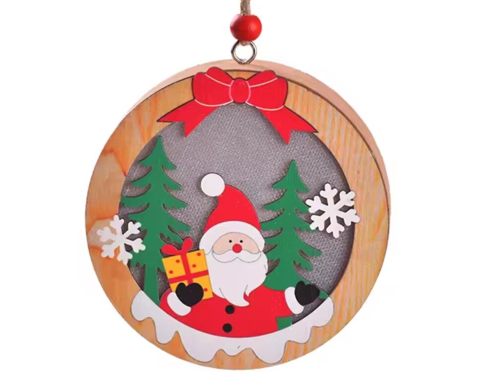 Dekoracja świąteczna BELINE Mikołaj Okrągła Bateryjne, dodatek, ciepłe, światło, wzór, na białym tle dekoracja świąteczna frontem na wprost