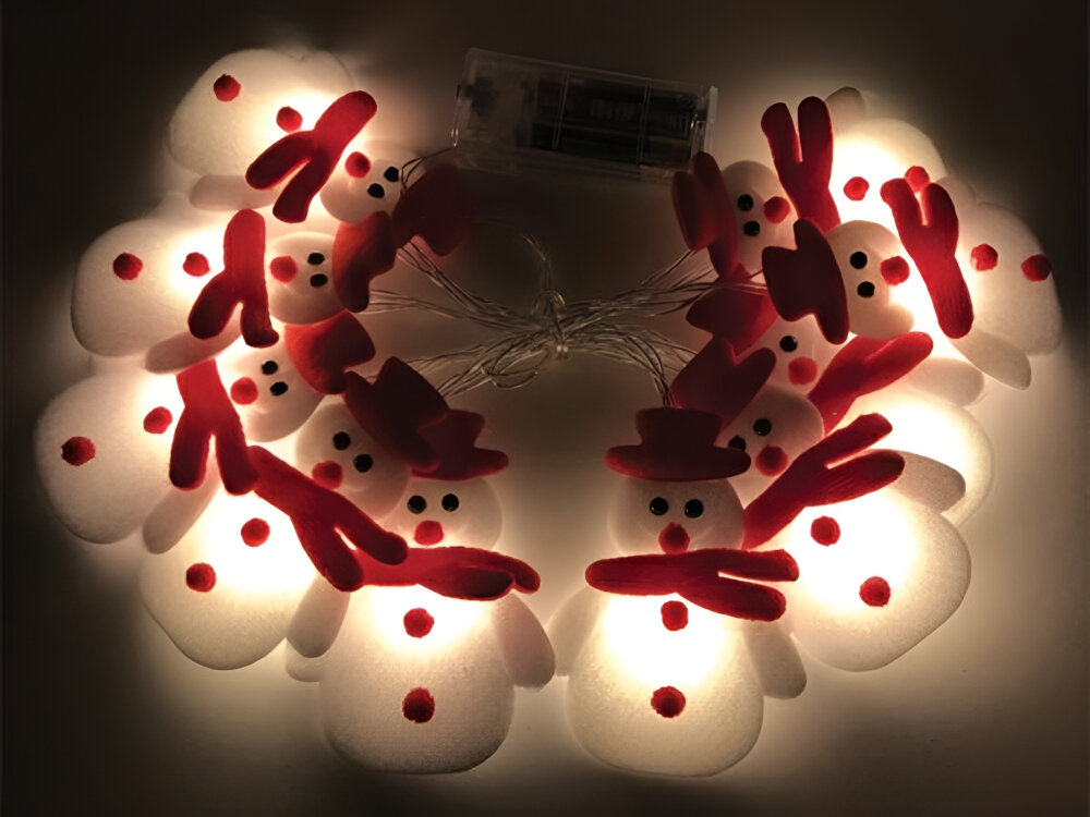 LAMPKI CHOINKOWE BELINE BAŁWANKI 10 SZT 165 CM, LED, figurki, bałwanki, długość, lapmki związane w komplet oświetlają blat stołu