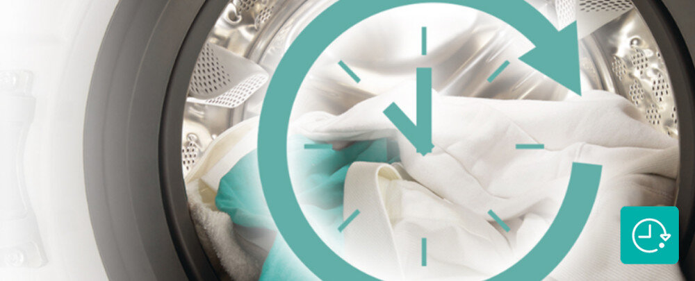 PRALKA GORENJE W1NGPI72SBS wizualizacja bęben wnętrze odzież ikona zegar czas grafika Zaplanuj koniec prania