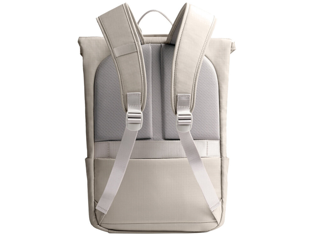 Plecak UNIQ Arden RPET 18L Beżowy, komfort, ekologia, rPET, ergonomiczny, plecak stoi tyłem na wprost na białym tle