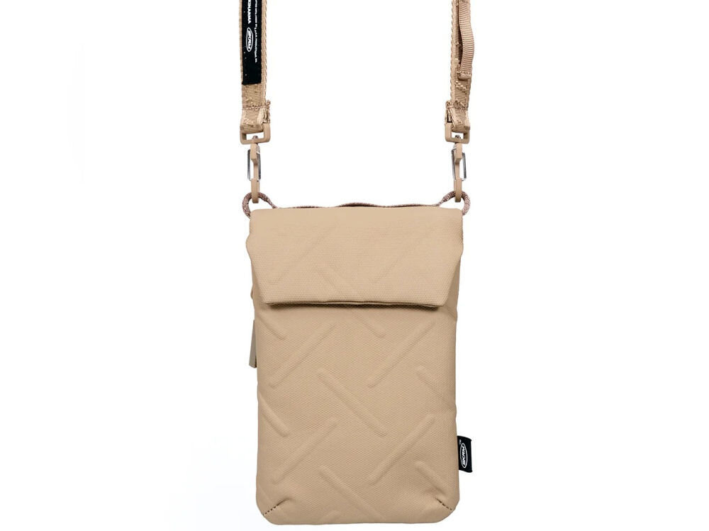 Torebka na telefon SKINARMA Juno Khaki prezentacja torebki na białym tle sling wodoodporny nylon składana konstrukcja design praktyczne rozwiązania spacer podróż
