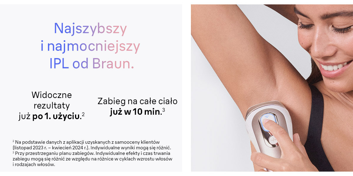 Depilator BRAUN Skin i·expert Smart IPL PL7253 Czujnik SkinPro 2.0 najmocniejsze i najszybsze urządzenie ipl ponad 1,5 razy bardziej wydajny w porówaniu z wiodącymi markami ponad 2 razy szybszy co pozwala depilować większe obszary skóry