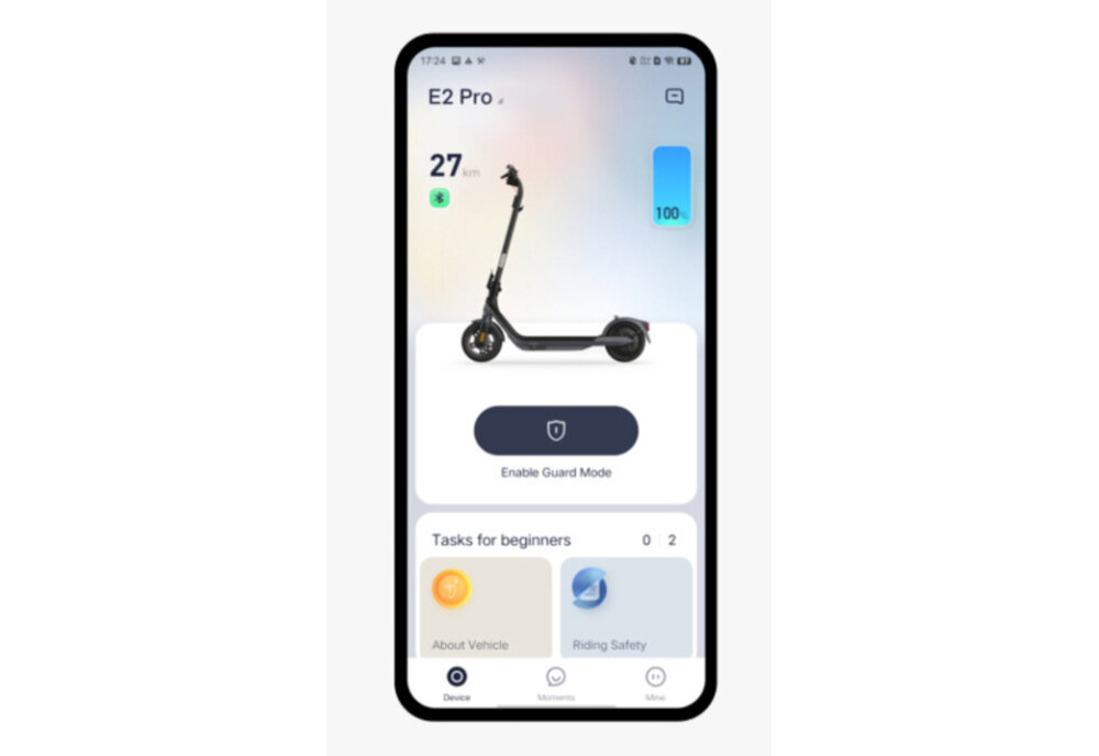 Hulajnoga elektryczna SEGWAY Ninebot KickScooter E2 Pro Czarny aplikacja Segway-Ninebot 6,0 lacznosc Bluetooth sprawdzanie zarzadzanie parametrami
