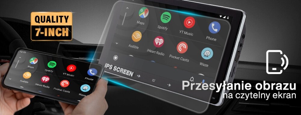 Ekran CarPlay VORDON ES-300 Phoenix tryb dzień noc ekran funkcje urządzenie nawigacja muzyka dźwięk