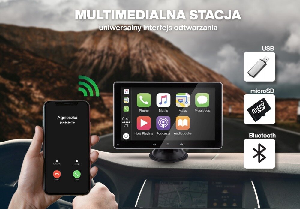 Ekran CarPlay VORDON ES-300 Phoenix tryb dzień noc ekran funkcje urządzenie nawigacja muzyka dźwięk