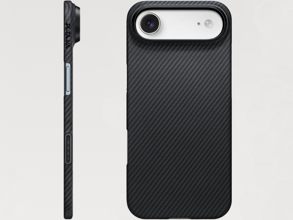 Etui PITAKA Ultra-Slim MagSafe splotu aramidowego kompatybilne z ładowaniem MagSafe i bezprzewodowym - etui z telefonem na białym tle