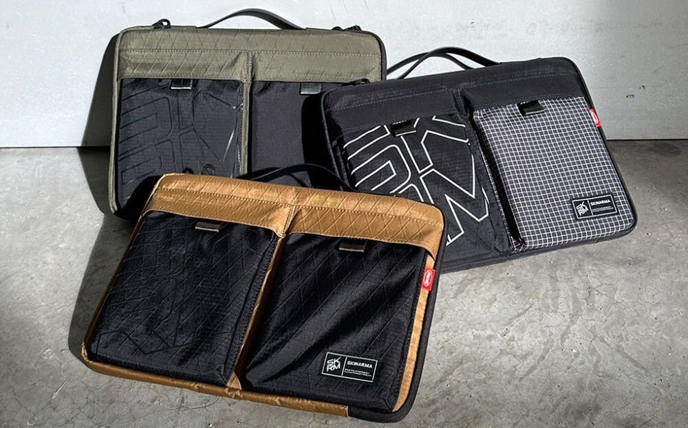 Torba na laptopa SKINARMA Jager 14 cali Oliwkowy prezentacja torby w trzech wersjach kolorystycznych