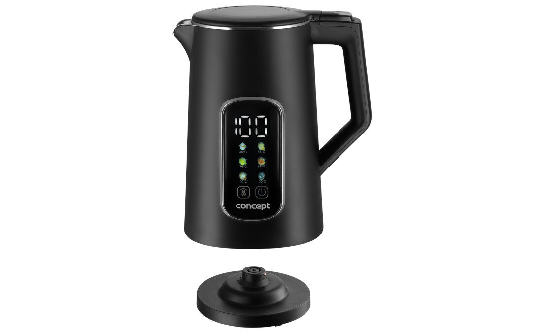 Czajnik CONCEPT RK3385 Czarny Porządek w kuchni Schowek na przewód w podstawie estetyczny wygląd wskaźnik poziomu wody ilość napój
