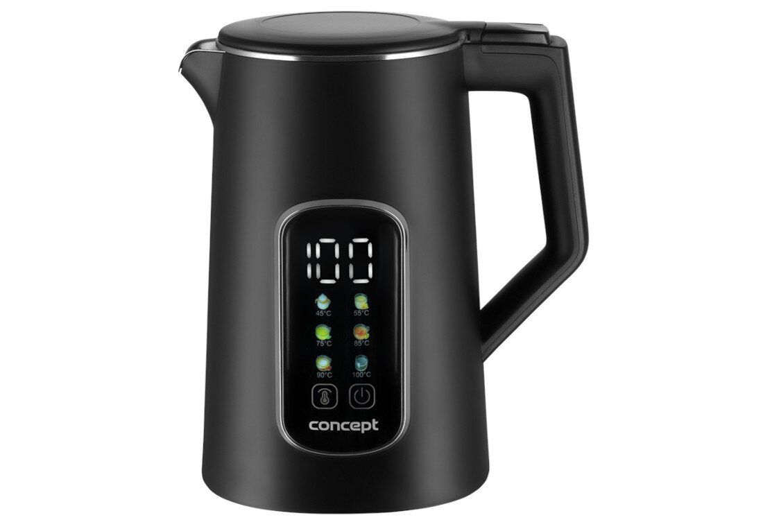 Czajnik CONCEPT RK3385 Czarny Potrójna ochrona Automatyczne wyłączanie Antypoślizgowe nóżki sygnał dźwiękowy konektor STRIX