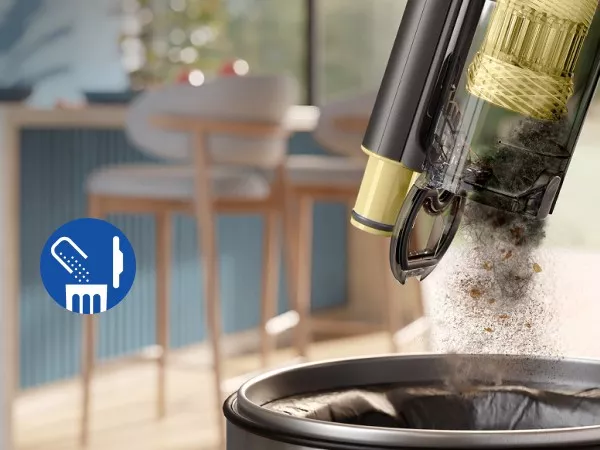 Zbiornik na kurz można opróżnić bezpośrednio do kosza na śmieci.