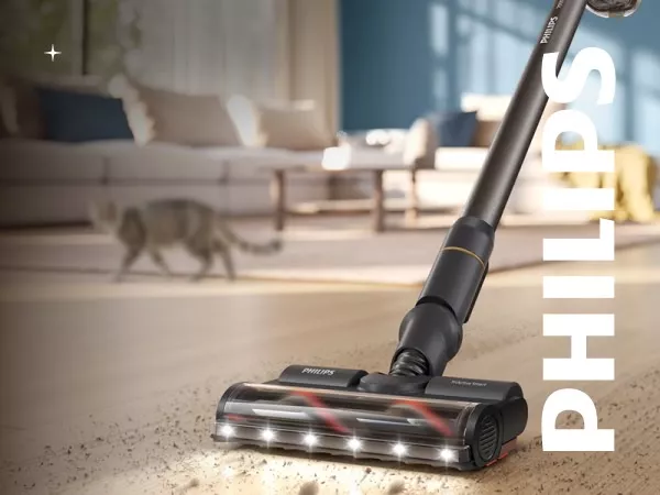 Odkurzacz bezprzewodowy Philips XC7167/01 dostępny w Media Expert wciąga zabrudzenia z twardej podłogi.