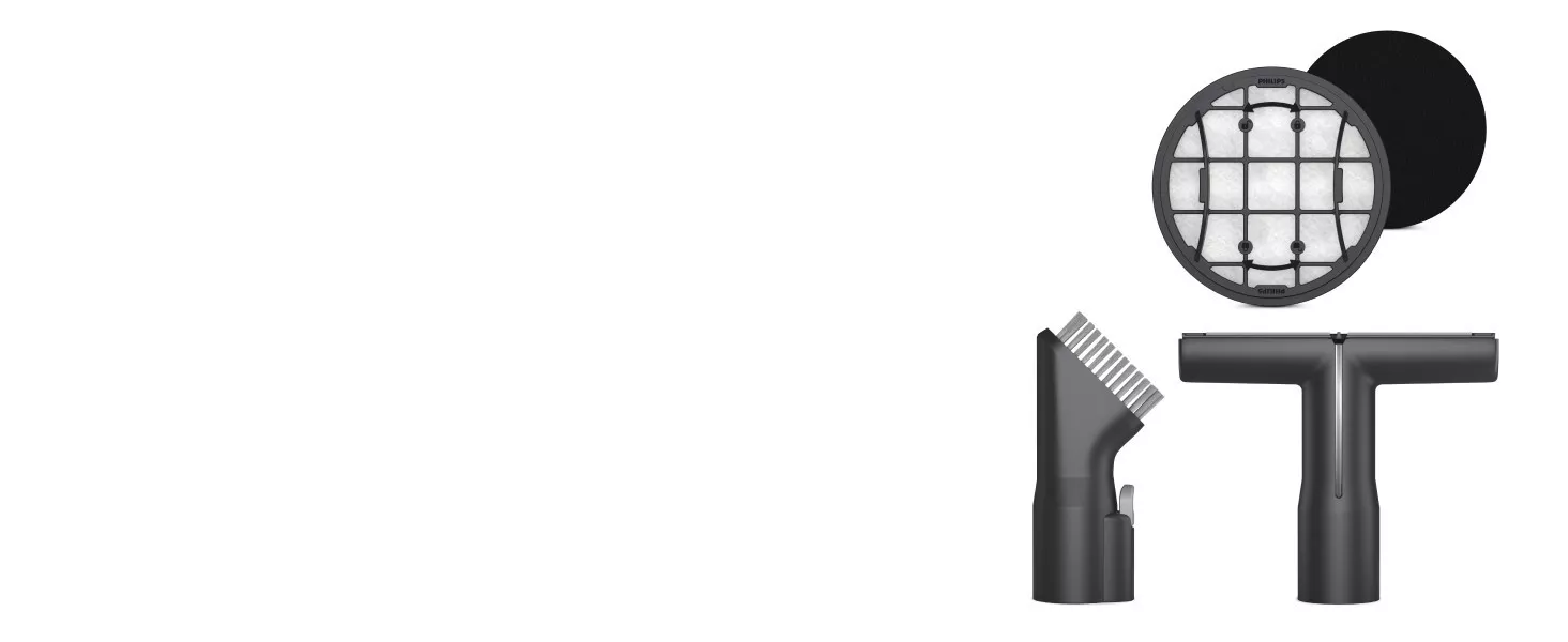 Dodatkowe akcesoria zwiększają możliwości odkurzacza bezworkowego Philips.