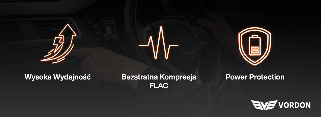 Mikrofon VORDON HT-172 radio samochodowe equalizer obsługa formatów audio, przedstawione różne loga