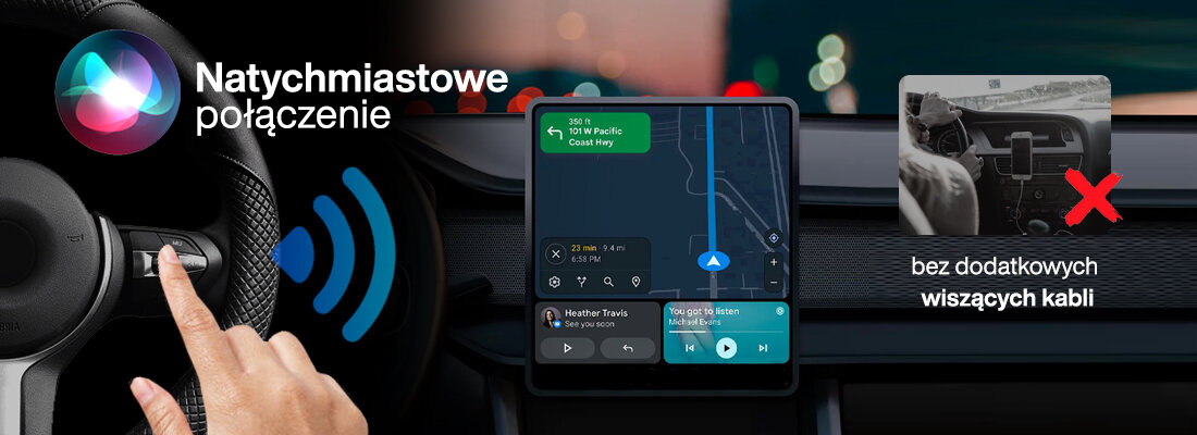 Adapter VORDON CA-380 Prisma sterowanie głosowe Asystent Google automatyczne połączenie, osoba siedzaca za kierownicą pojazdu