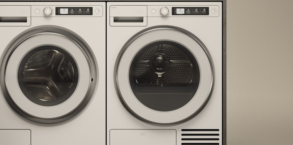 SUSZARKA ASKO T511HRXLW wizualizacja lifestyle Technologia Butterfly Drying łagodne skuteczne delikatne suszenie łopatki ruch ósemka zapobieganie zbijaniu tkanin ochrona ubrania trwałość urządzenia