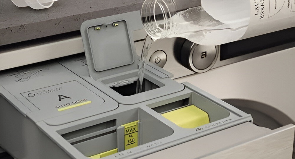 PRALKA ASKO W5114CXLW wizualizacja szufladka na detergenty przegrody płyn uzupełnianie system Auto Dose automatyczne dozowanie detergentu środek zmiękczający zbiorniki 1,1 litra 27 prań wbudowane czujniki kontrola środków zapobieganie przedozowaniu oszczędność detergentów ekologia dozowanie ręczne