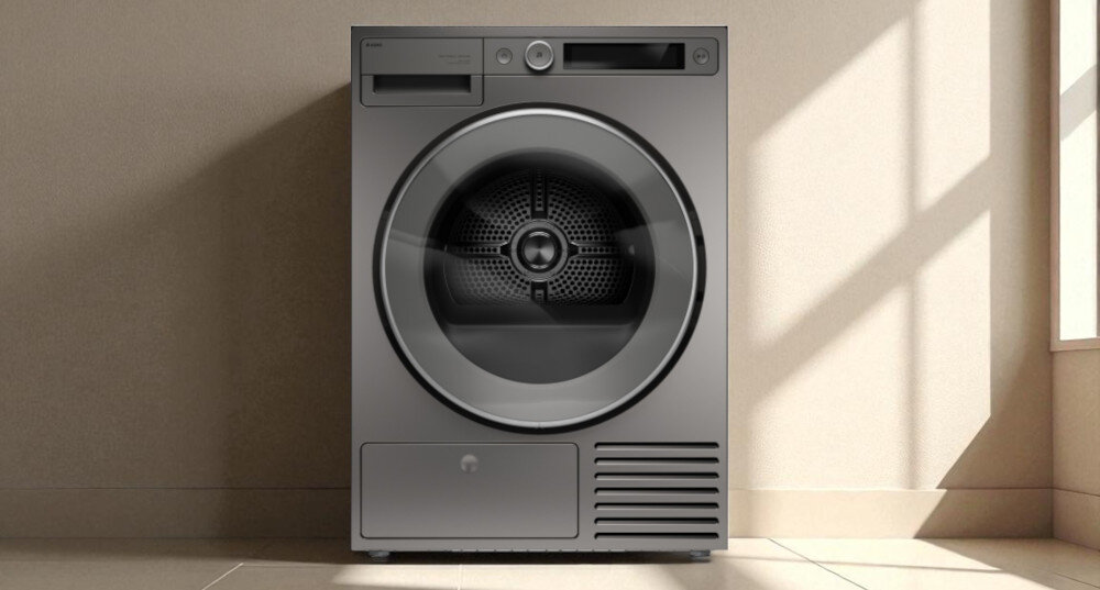 SUSZARKA ASKO T509HRT wizualizacja lifestyle dwa urządzenia obok siebie panel sterowania wyświetlacz pokrętło drzwiczki zamknięte szwedzka produkcja 20 lat trwałość 11 kg 18 programów duże wsady filtr One Motion Lint Filter Butterfly Drying skuteczne delikatne równomierne