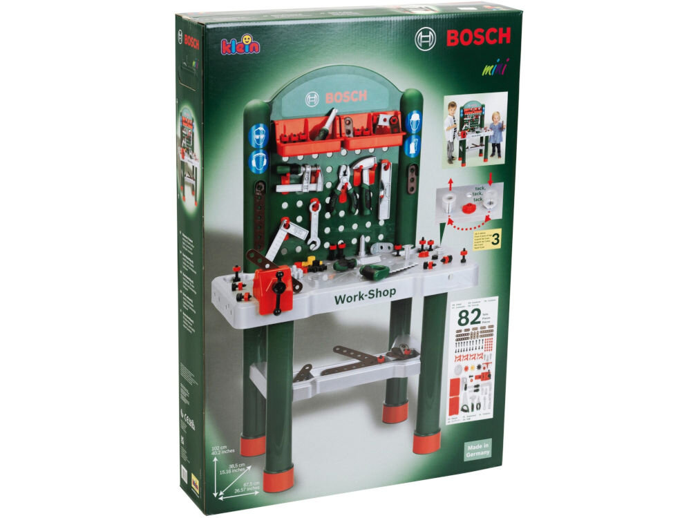 Zabawka warsztat KLEIN Bosch Mini 8710 bezpieczeństwo dzieci z nietoksycznych trwałych materiałów w pełnie bezpieczne w użyciu zabawa angażująca pozbawiona ryzyka 