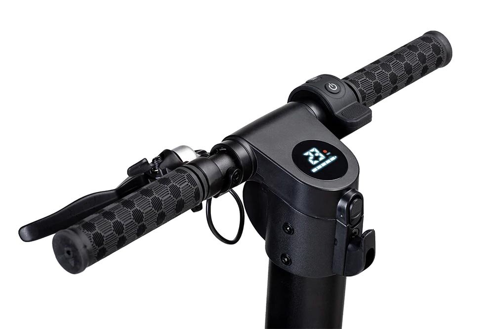 Hulajnoga elektryczna JIVR Scooter X Czarno-srebrny minimalistyczna kierownica w ksztalcie litery T intuicyjny wyswietlacz LED