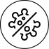 Ikona przedstawia symbol przekreślonego wirusa lub bakterii na białym tle.
