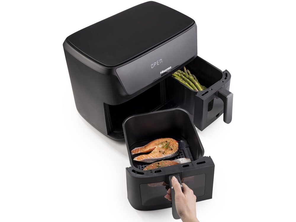 Air Fryer Frytkownica beztłuszczowa HISENSE HAF2700DCD szybka grzałka, wentylator cyklonowy, dwie różne potrawy dwa kosze