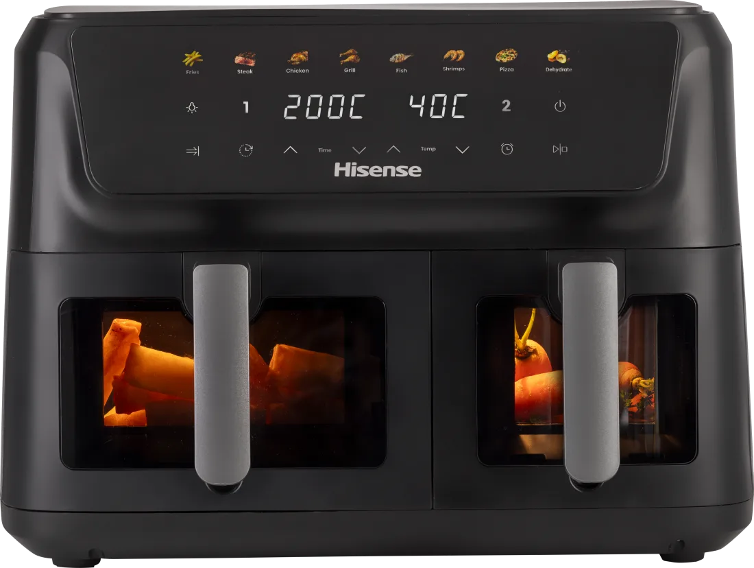 Air Fryer Hisense HAF2700DCD z podwójnym koszem, widok z przodu