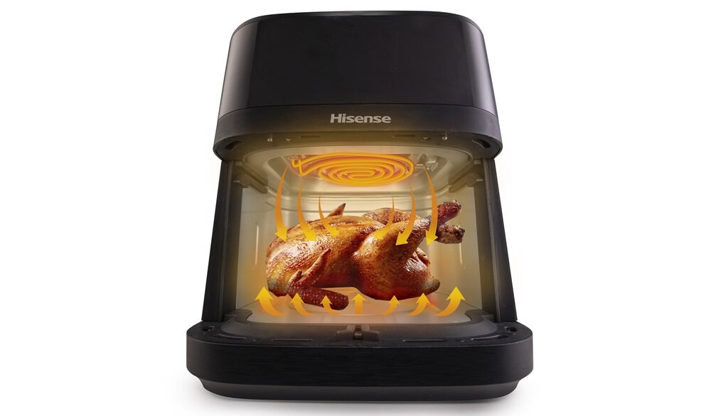 Air Fryer Frytkownica beztłuszczowa HISENSE HAF1800DCD 6.3l z okienkiem do obserwacji postępów gotowania grzałki umieszczone góra/dół, odpowiedni rozkład ciepła, zachowanie chrupkości potraw, szybsze smażenie, oszczędność czasu