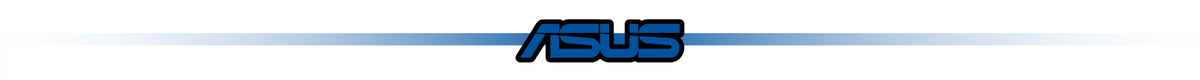 Logo ASUS w kolorze niebieskim na tle z gradientem przechodzącym od białego do niebieskiego.
