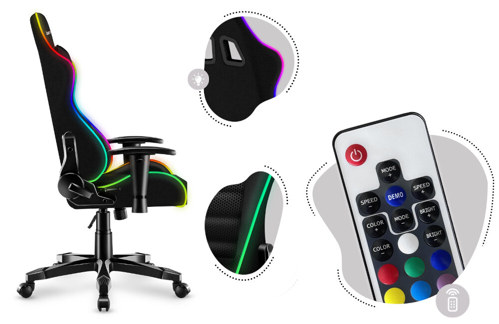 Fotel HUZARO Force 6.0 RGB Mesh Czarny OSWIETLENIE RGB 16 KOLROOW EFEKTY SWIETLNE