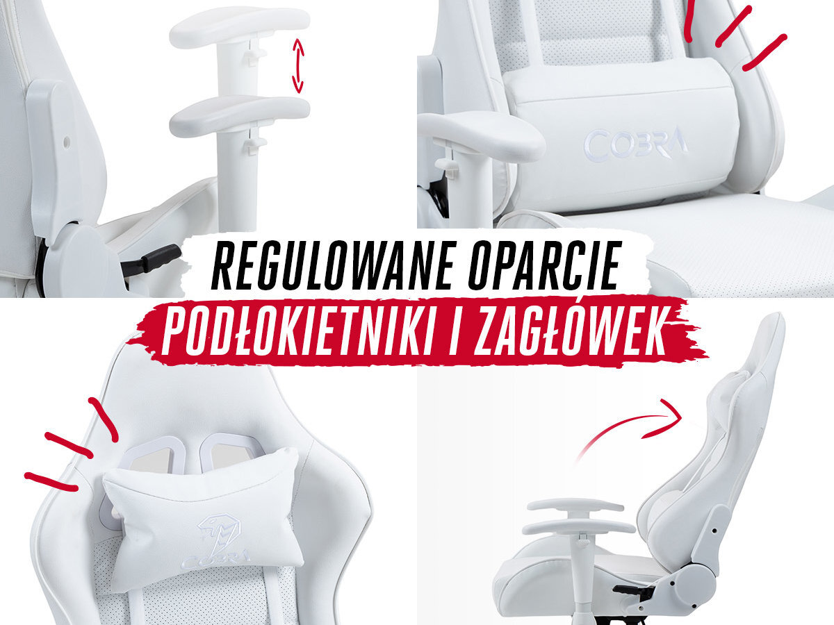 Fotel COBRA Rebel Konstrukcja prawidłową postawę ciała Regulowane oparcie, podłokietniki i zagłówek