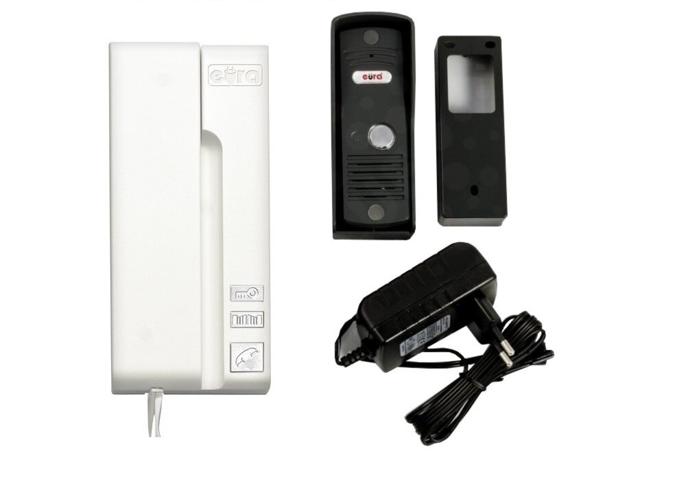Domofon EURA Uno Bianco ADP-31A3 kaseta zewnetrzna modul wewnetrzny unifon w grafitowo-srebrnym kolorze zasilacz 12 V DC dokumentacja