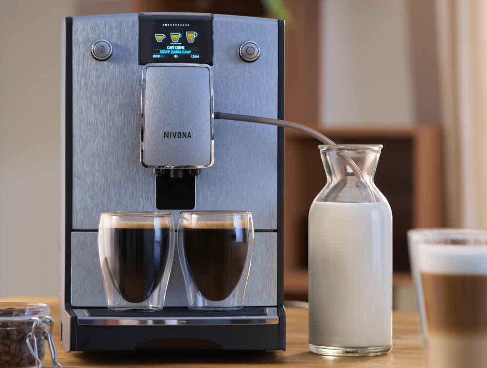 Ekspres NIVONA CafeRomatica 695 Dwa kubki Funkcja dwóch filiżanek  espresso kawa dla dwóch osób jednocześnie