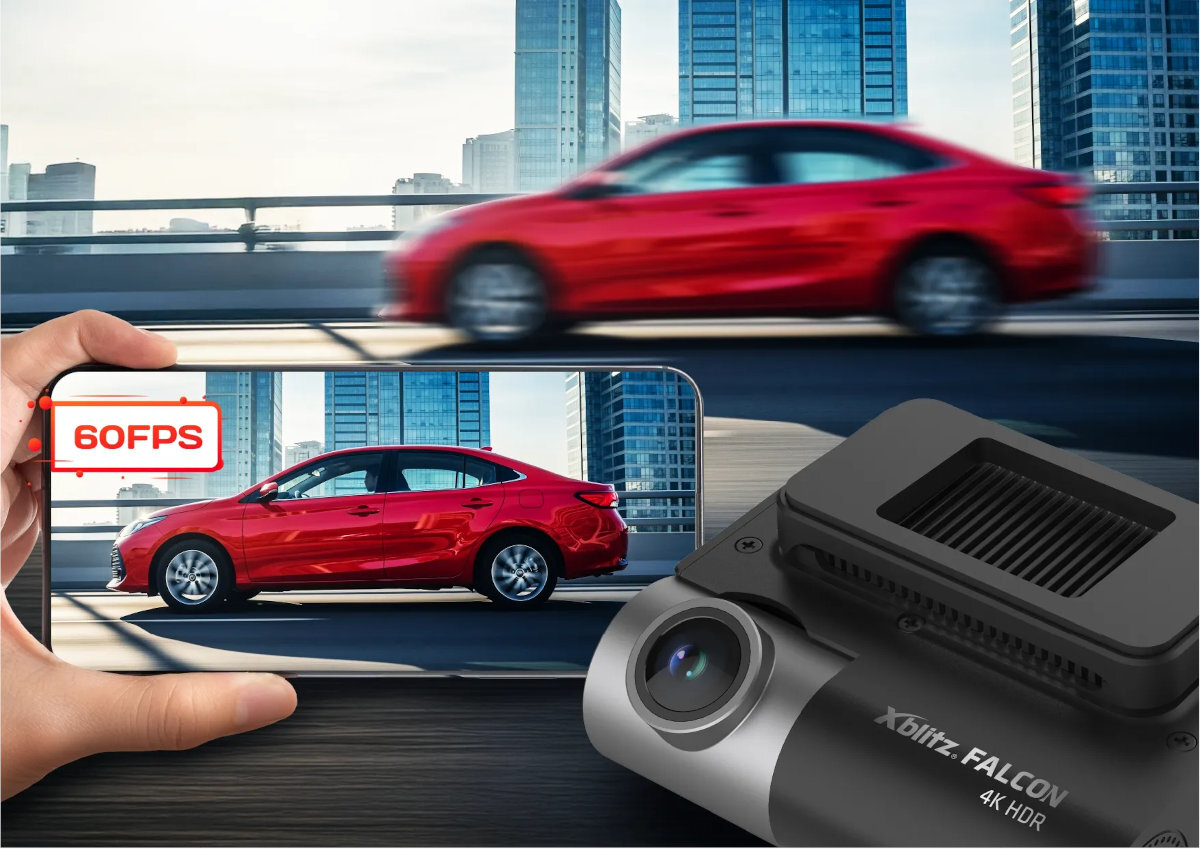 XBLITZ Falcon Xblitz Falcon nagrywania w trybie 2K 60 klatek - nagranie czerwonego samochodu w mieście w 60FPS, test jakości obrazu i płynności