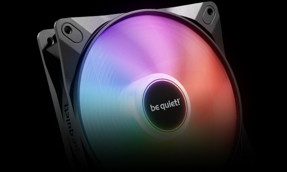 Chłodzenie CPU BE QUIET! Pure Loop 3 LX 360mm Pojedynczy wentylator komputerowy z przezroczystymi łopatkami rozświetlonymi wielokolorowym podświetleniem, z widocznym logo pośrodku, wentylatory, diody, łopatki