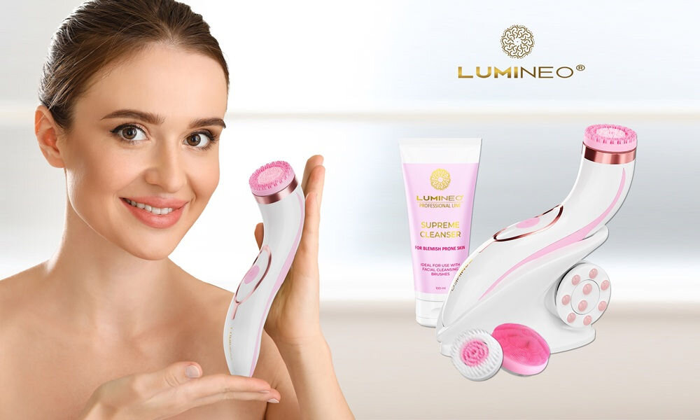 Szczoteczka soniczna do mycia twarzy LUMINEO 8688 Pro Różowy + Żel do skóry trądzikowej i problematycznej 100 ml kv początek opisu