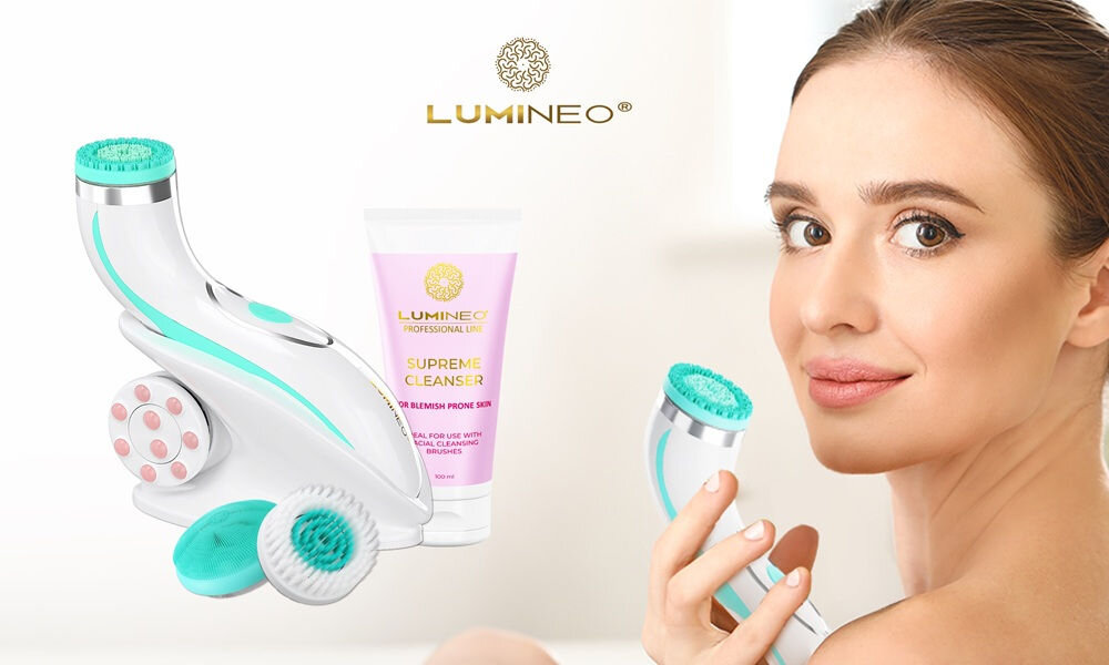 Szczoteczka soniczna do mycia twarzy LUMINEO 8688 Pro Turkusowy + Żel do skóry trądzikowej i problematycznej 100 ml kv początek opisu