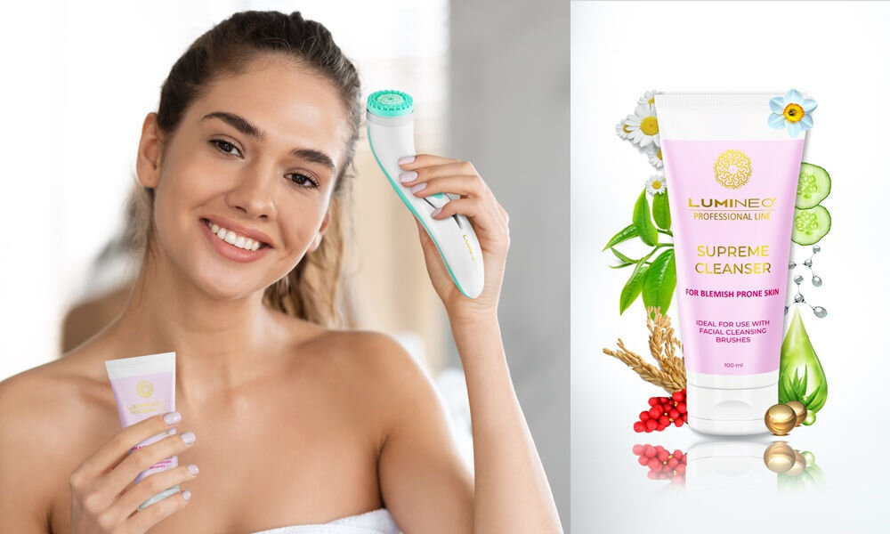 Szczoteczka soniczna do mycia twarzy LUMINEO 8688 Pro Turkusowy + Żel do skóry trądzikowej i problematycznej 100 ml do skóry problematycznej i trądzikowej, 12 naturalnych składników, pielęgnacja cery, redukcja niedoskonałości, nawilżenie i regeneracja