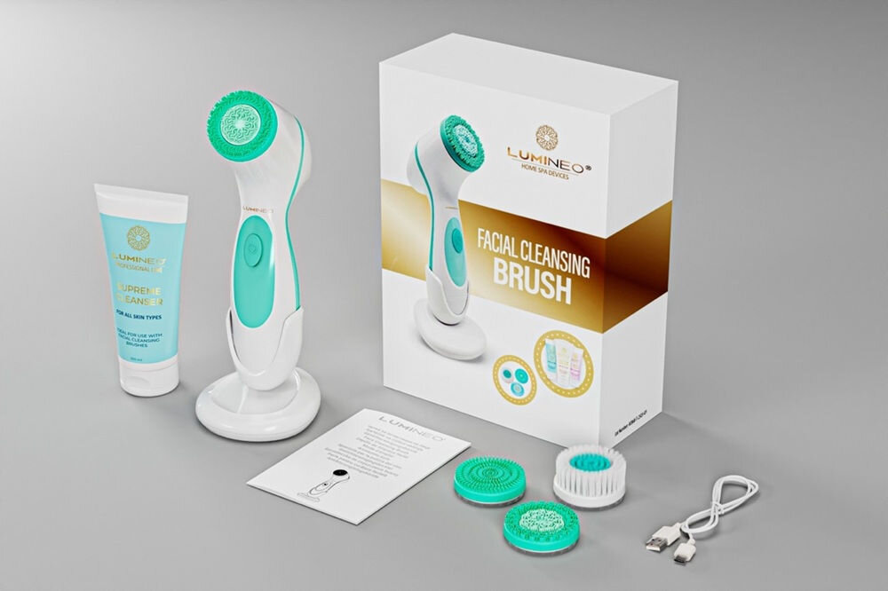 Szczoteczka do twarzy LUMINEO 868 Classic Turkusowy + Żel do wszystkich rodzajów skóry 100 ml zawartość zestawu, koniec opisu