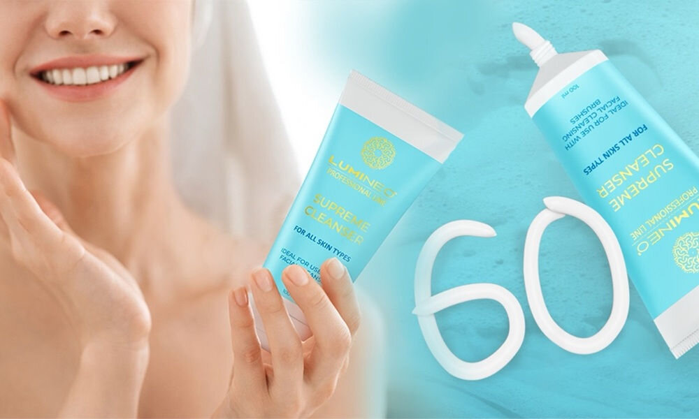 Szczoteczka do twarzy LUMINEO 868 Classic Turkusowy + Żel do wszystkich rodzajów skóry 100 ml delikatny, skutecznie usuwa zanieczyszczenia, walka z niedoskonałościami, do 60 aplikacji