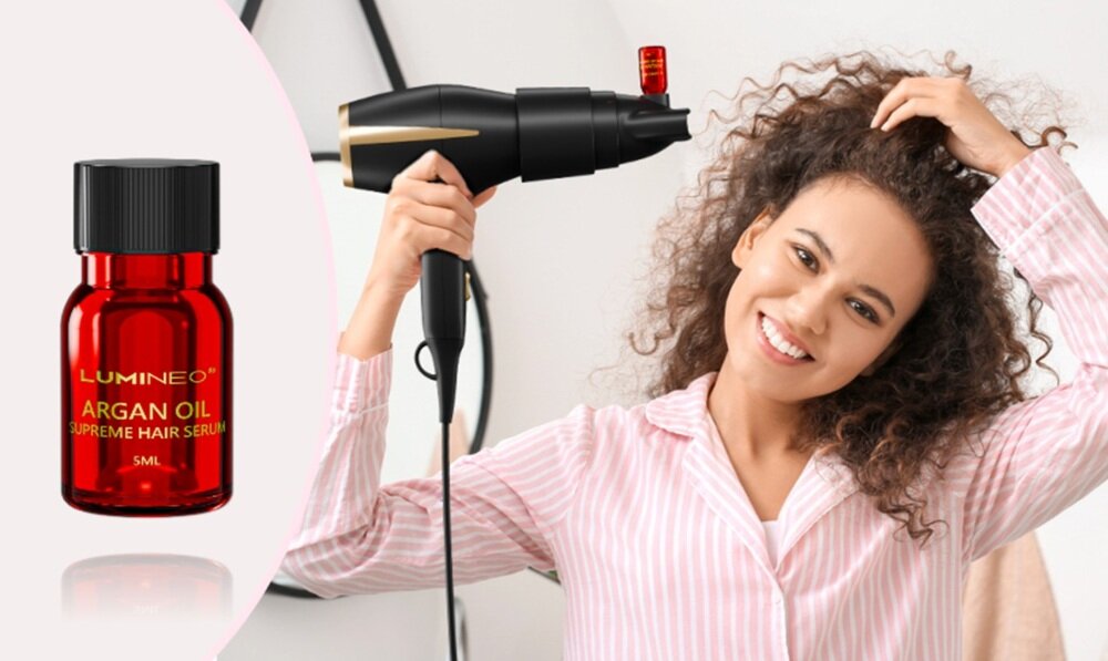 Suszarka LUMINEO HD100BI + Zestaw serum 3 x 20 ml serum arganowe, intensywne nawilżenie, wygładzenie, regeneracja włosów, blask, gładkość, wzmocnienie i ochrona końcówek, bez utraty wilgotności