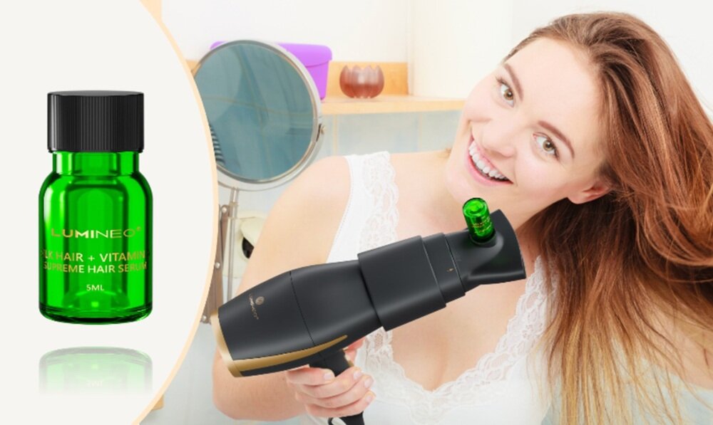 Suszarka LUMINEO HD100BI + Zestaw serum 3 x 20 ml jedwab do włosów, intensywne wygładzenie i regeneracja, więcej blasku, ochrona przed uszkodzeniami, wzmocnienie struktury włosa