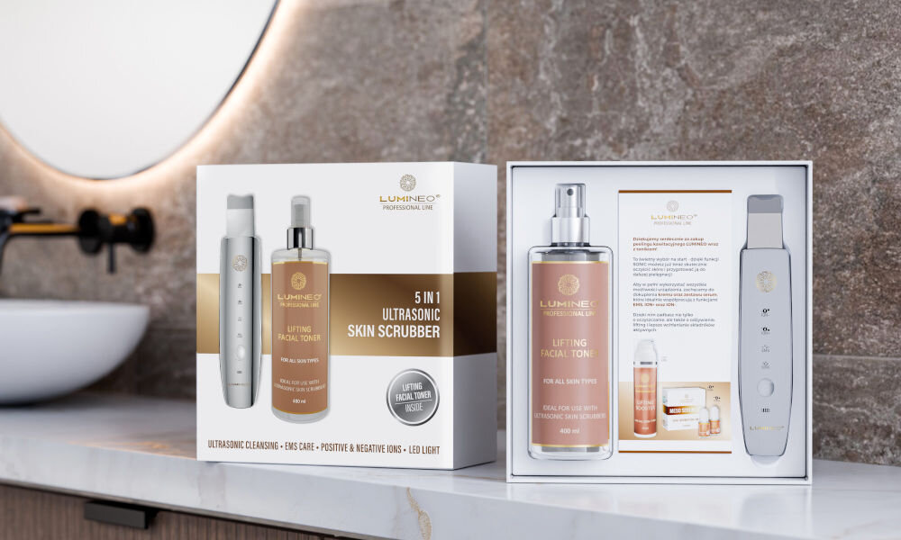 Urządzenie do peelingu kawitacyjnego LUMINEO M22 5w1 + Tonik liftingujący 400 ml gotowy do razu do użycia, wielofunkcyjny peeling, głębokie oczyszczanie porów