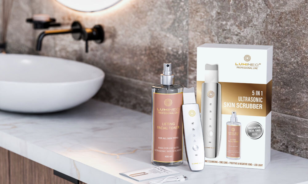 Urządzenie do peelingu kawitacyjnego LUMINEO M22 5w1 + Tonik liftingujący 400 ml zestaw mega, rozszerzony zestaw