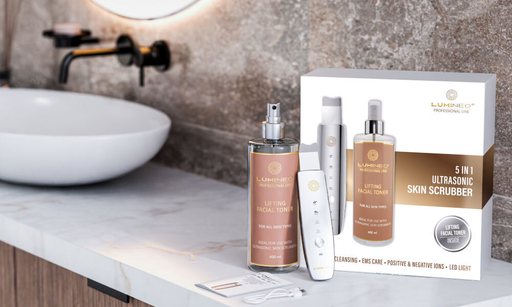 Urządzenie do peelingu kawitacyjnego LUMINEO M22 5w1 + Tonik liftingujący 400 ml zestaw mega, rozszerzony zestaw